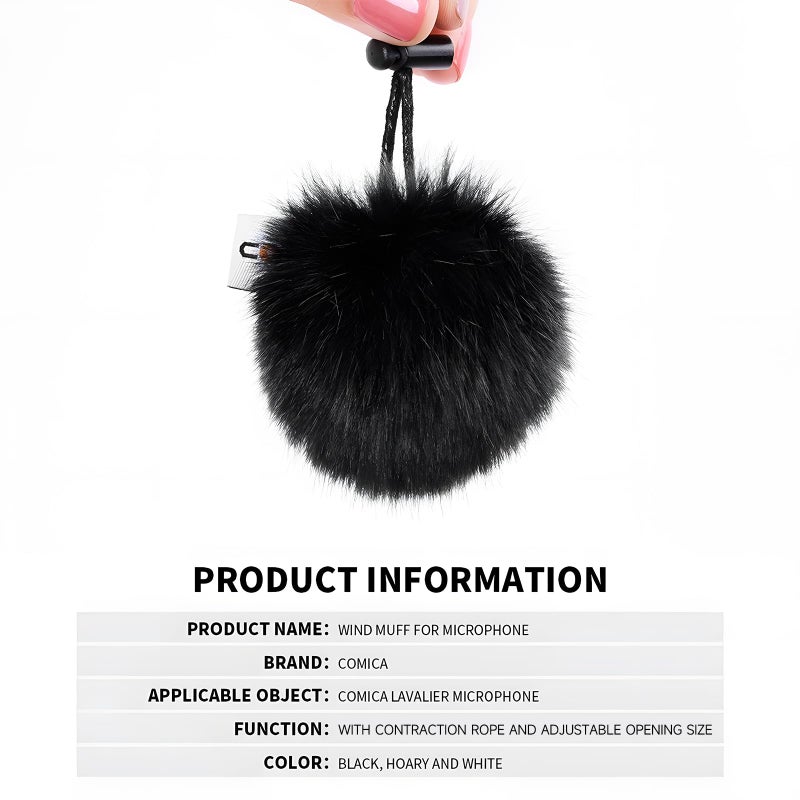 comica Pack of 3 Fur Windscreen for Microphone, Mini Microphone Fur Microphone Windscreen Muff, Wind & Pop Filter for Lavalier Microphone/VideoMic/Mobile Phone Microphone (Black) - Image 4